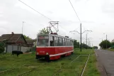 Kramatorsk sporvognslinje 5 med motorvogn 0045 i Stratosferna Street (2012)