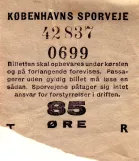 Ligeudbillet til Københavns Sporveje (KS), forsiden 85 ØRE (1964)