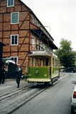 Malmø Museispårvägen med motorvogn 100 ved Banérskajen Lyrebøjlen er ved at blive vendt (2003)
