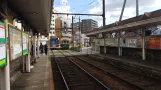 Nagasaki sporvognslinje 1 med motorvogn 1702 ved Hamaguchi-Machi (2017)