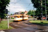 Norrköping sporvognslinje 3 i krydset Norra Promenaden/Drotninggaten (1995)
