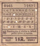 Omstigningsbillet til Københavns Sporveje (KS), forsiden  1 KR. (1963)