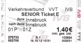 Pensionistbillet til Innsbrucker Verkehrsbetriebe (IVB), forsiden (2012)