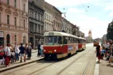 Plzeň sporvognslinje 4 med motorvogn 211 ved U Prace (1996)