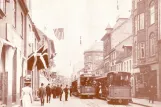 Postkort: Aarhus sporvognslinje 1 med motorvogn 19 på Søndergade (1909)