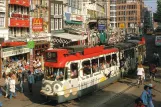 Postkort: Amsterdam sporvognslinje 9 med ledvogn 653 på Rembrandtplein (1984)