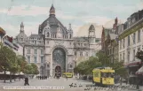 Postkort: Antwerpen motorvogn 304 foran Gare centrale de L'Avenue de Keyzer (1920)
