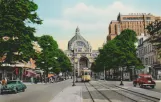 Postkort: Antwerpen sporvognslinje 24 på Avenue de Keyser et Gare Centrael/de Keyser lei en Midden Statie (1933)