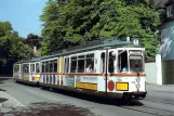 Postkort: Augsburg sporvognslinje 1 med ledvogn 416 på Klausenberg (1996)
