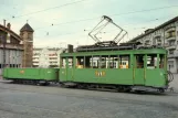 Postkort: Basel motorvogn 212 foran Depot Wiesenplatz (1977)