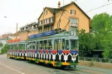 Postkort: Basel sporvognslinje 2 med motorvogn 443 nær Binningen (1992)