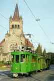 Postkort: Basel sporvognslinje 2 med museumsvogn 190 foran Pauluskirche (1992)