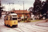Postkort: Bergen sporvognslinje 1 med motorvogn 53 ved Minde (1962)