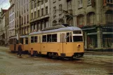 Postkort: Bergen sporvognslinje 1 med motorvogn 59 på Torvalmenningen (1962)