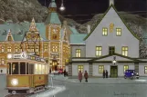 Postkort: Bergen sporvognslinje 4 med motorvogn 36 på Rådstuplass (1936)