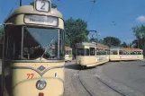 Postkort: Bremerhaven sporvognslinje 2 med motorvogn 77 ved Stadtgrenze Langen (1982)
