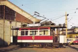Postkort: Chemnitz museumsvogn 69 foran remisen Altendorf (1988)