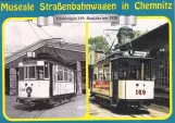 Postkort: Chemnitz skolevogn 1169 foran Straßenbahnmuseum (1988)