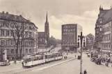 Postkort: Chemnitz sporvognslinje 2 med motorvogn 42 på Falkeplatz (1930)