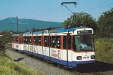 Postkort: Darmstadt sporvognslinje 8 med ledvogn 8212 nær Alsbach (1990)