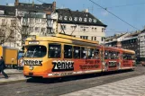 Postkort: Düsseldorf ekstralinje 708 med ledvogn 2657 ved Worringer Platz (1986)