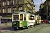 Postkort: Graz ekstralinje 14 med motorvogn 218 på Jakominiplatz (1980)