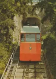 Postkort: Graz Schloßbergbahn med kabelsporvogn 2 ved Schloßbergrestaurant (1970)