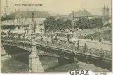 Postkort: Graz sporvognslinje 1 på Franz-Karl-Brücke (Hauptbrücke) (1900)