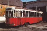 Postkort: Innsbruck motorvogn 60 foran remisen Bergiselbahnhof (1943)