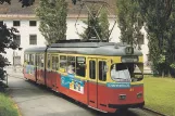 Postkort: Innsbruck sporvognslinje 1 med ledvogn 41 ved Bergisel (1990)