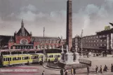 Postkort: København sporvognslinje 1 ved Frihedsstøtten (1938)