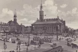 Postkort: København sporvognslinje 1 ved Rådhuspladsen (1936)