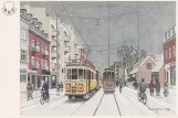 Postkort: København sporvognslinje 15 med motorvogn 921 på Ordrupvej (1939-1940)