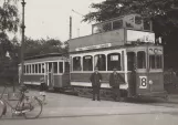 Postkort: København sporvognslinje 18 med dobbeltdækker-motorvogn 398 ved Svanemøllen (1933)