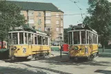 Postkort: København sporvognslinje 20 med motorvogn 201 ved Toftegårds Plads (1955-1958)