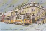 Postkort: København sporvognslinje 3 med motorvogn 98 i krydset H.C.Ørstedsvej/Åboulevarden (1938-1939)