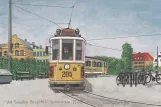 Postkort: København sporvognslinje 5 med motorvogn 205 ved Sundby Hospital (1939)