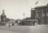 Postkort: København sporvognslinje 6 med motorvogn 159 på Kongens Nytorv (1906)