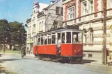 Postkort: Liberec ekstralinje 2 med motorvogn 9 ved Nádraži (1957)