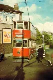 Postkort: London sporvognslinje 34 med dobbeltdækker-motorvogn 1395 på Gresham Road, Brixton (1950)