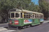 Postkort: Melbourne sporvognslinje 12 med motorvogn 861 på Macarthur Street (1995)