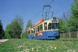 Postkort: München sporvognslinje 12 med motorvogn 2410 nær Euro-Industriepark (1990)