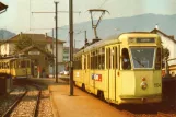 Postkort: Neuchâtel regionallinje 215 med motorvogn 44 ved Areuse (1974)