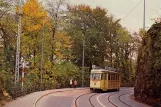 Postkort: Neuchâtel sporvognslinje 3 med motorvogn 81 på Rue de l'Ecluse (1970)