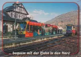 Postkort: Nordhausen regionallinje 10 med lavgulvsledvogn 201 ved Bahnhof Ilfeld (2004)