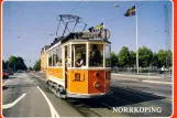 Postkort: Norrköping museumslinje 1 med motorvogn 16 på Drottninggatan (1990)
