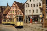 Postkort: Nürnberg sporvognslinje 1 med motorvogn 910 på Grüner Markt (1981)