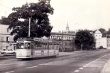 Postkort: Nürnberg sporvognslinje 7 med ledvogn 335 ved Stadthalle (1981)