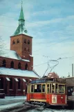 Postkort: Odense Hovedlinie med motorvogn 4 på Skomagersstræde (1952)