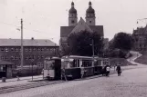Postkort: Plauen sporvognslinje 4 med motorvogn 92 ved Neustadtplatz (1971)